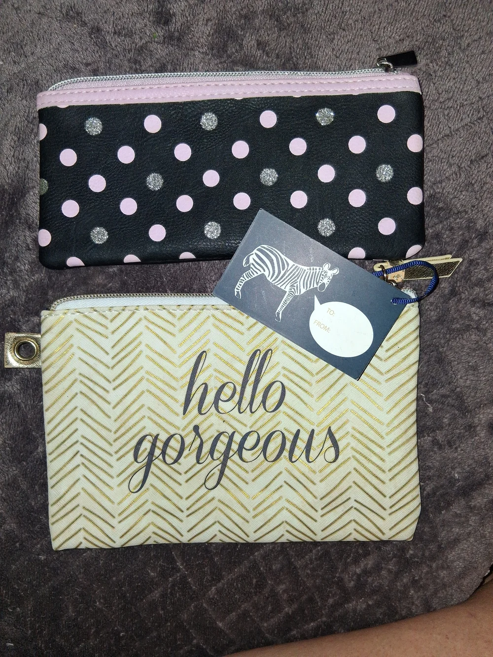 Dabney Lee Pink Polka Dot and Gold Accent Cosmetic Pouches Set